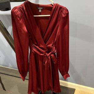 Express Women's Burgundy Wrap Mini Dress with Tie Waist